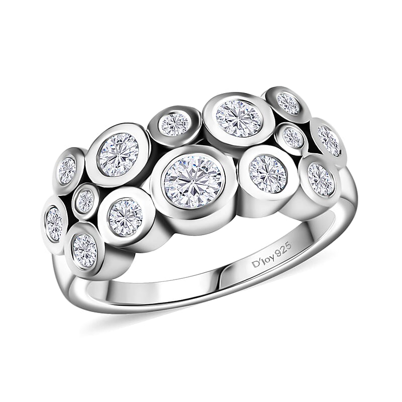 Moissanite 1.10 ctw Bubble Ring in Rhodium Over Sterling Silver (Size 6.0)