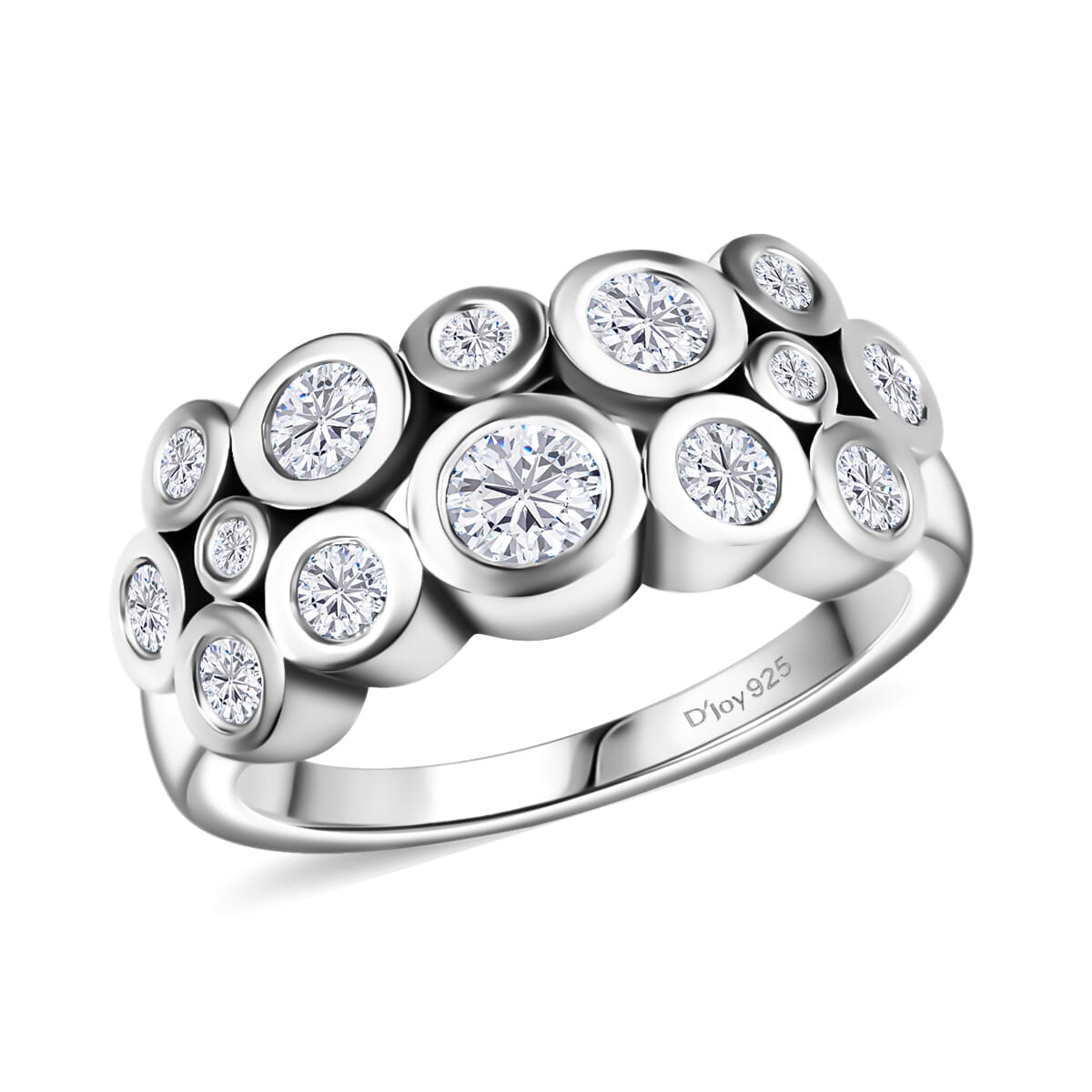 Buy Moissanite 1.10 ctw Bubble Ring in Rhodium Over Sterling