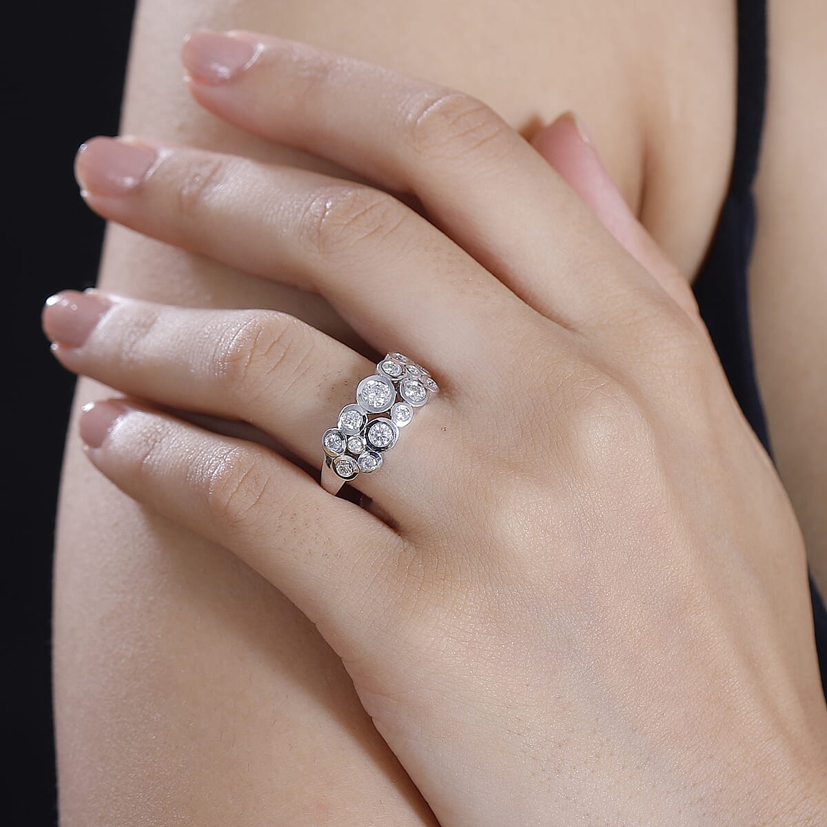 Moissanite 1.10 ctw Bubble Ring in Rhodium Over Sterling Silver (Size 10.0) image number 2