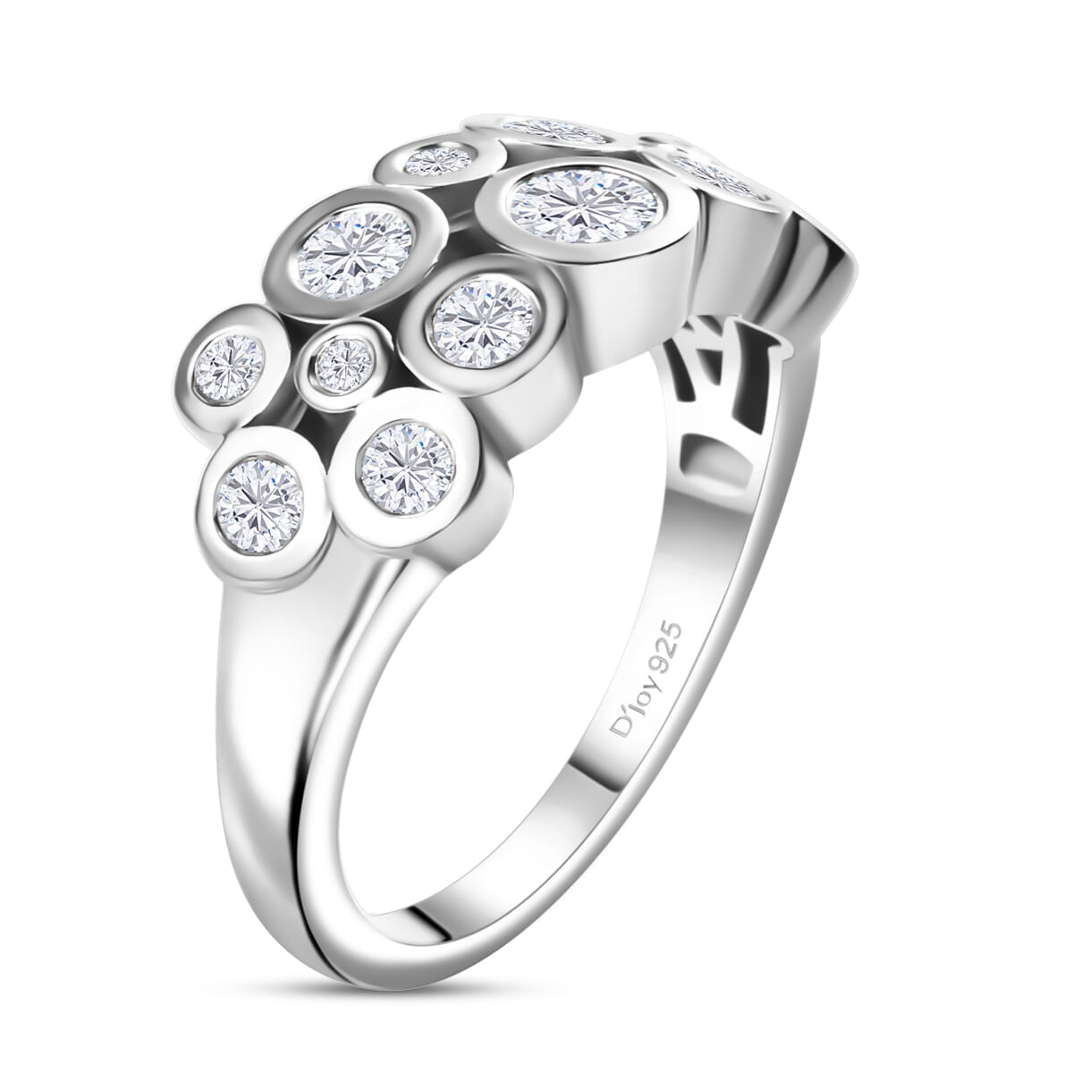 Buy Moissanite 1.10 ctw Bubble Ring in Rhodium Over Sterling