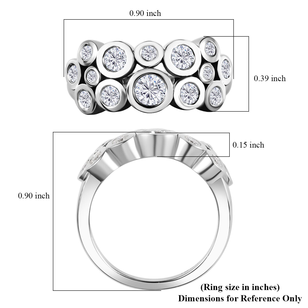 Buy Moissanite 1.10 ctw Bubble Ring in Rhodium Over Sterling