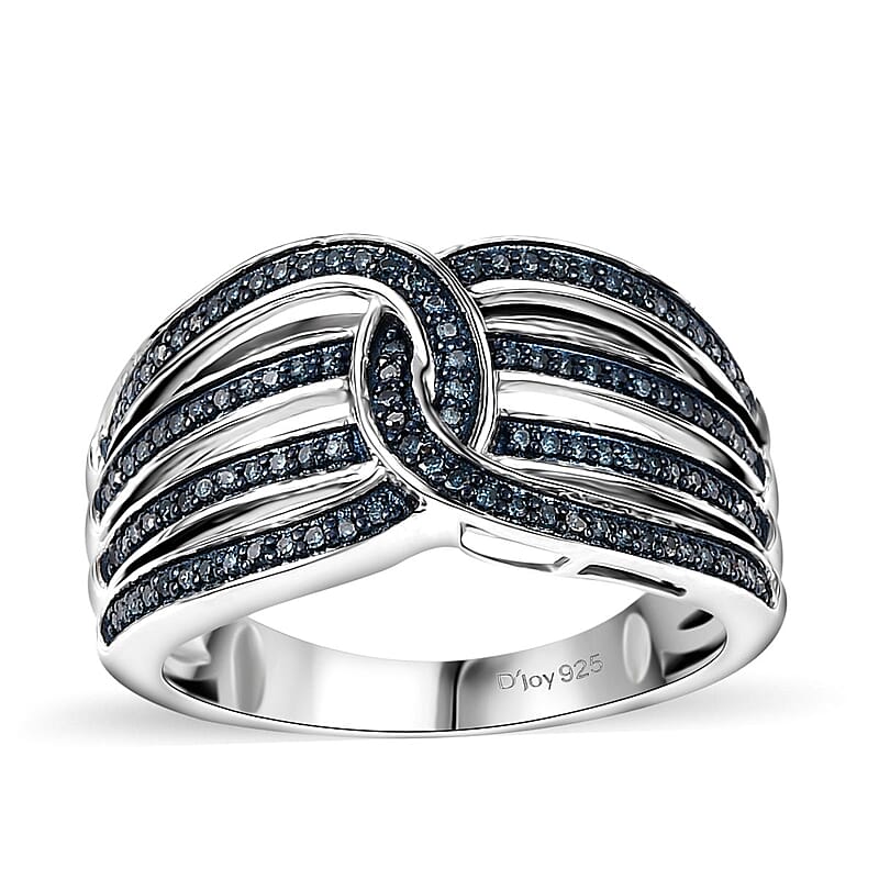 D'Joy Blue Diamond 0.33 ctw Interlocking Ring in Rhodium Over Sterling Silver (Size 10.0)