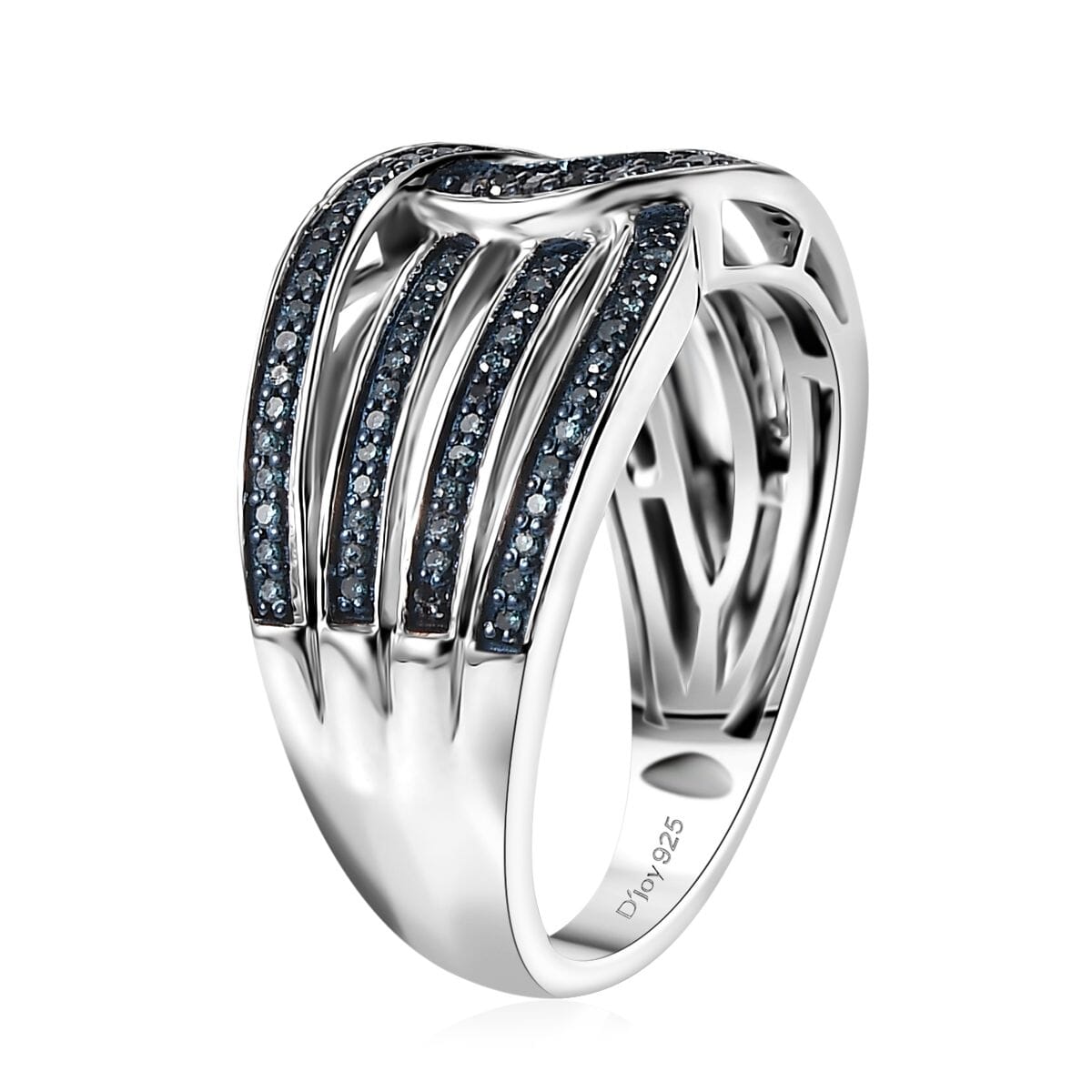 Blue Diamond 0.33 ctw Interlocking Ring in Rhodium Over Sterling Silver (Size 10.0) image number 3