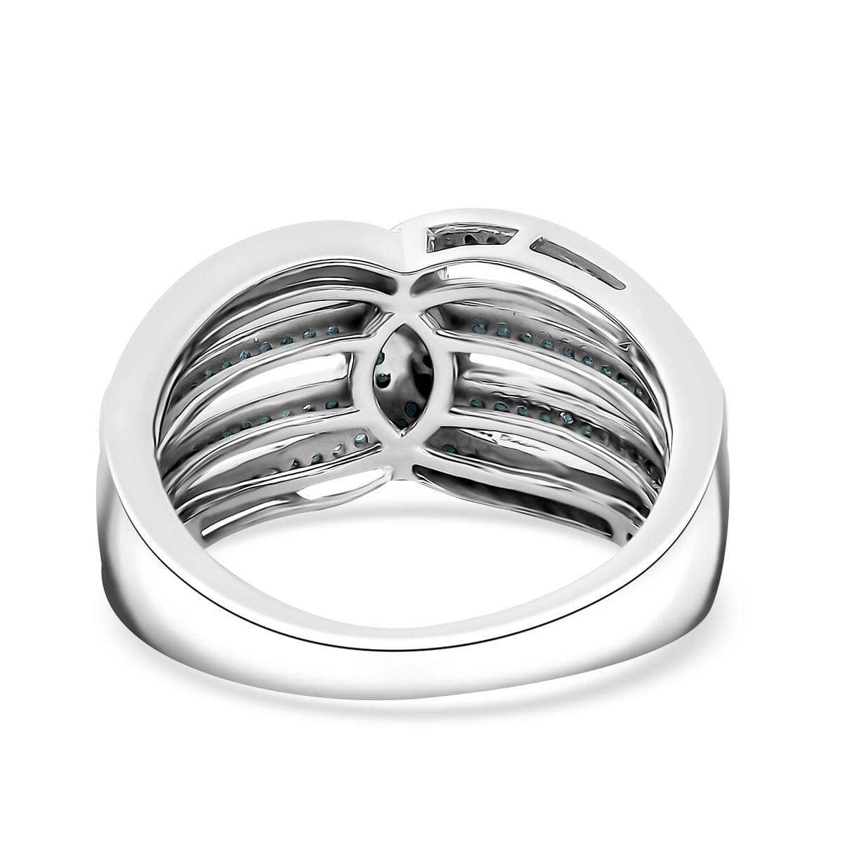 Blue Diamond 0.33 ctw Interlocking Ring in Rhodium Over Sterling Silver (Size 10.0) image number 4