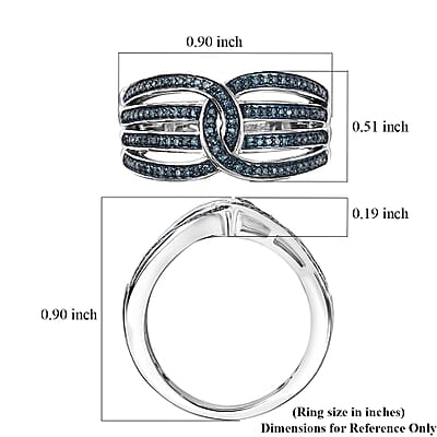 D'Joy Blue Diamond 0.33 ctw Interlocking Ring in Rhodium Over Sterling Silver (Size 10.0)
