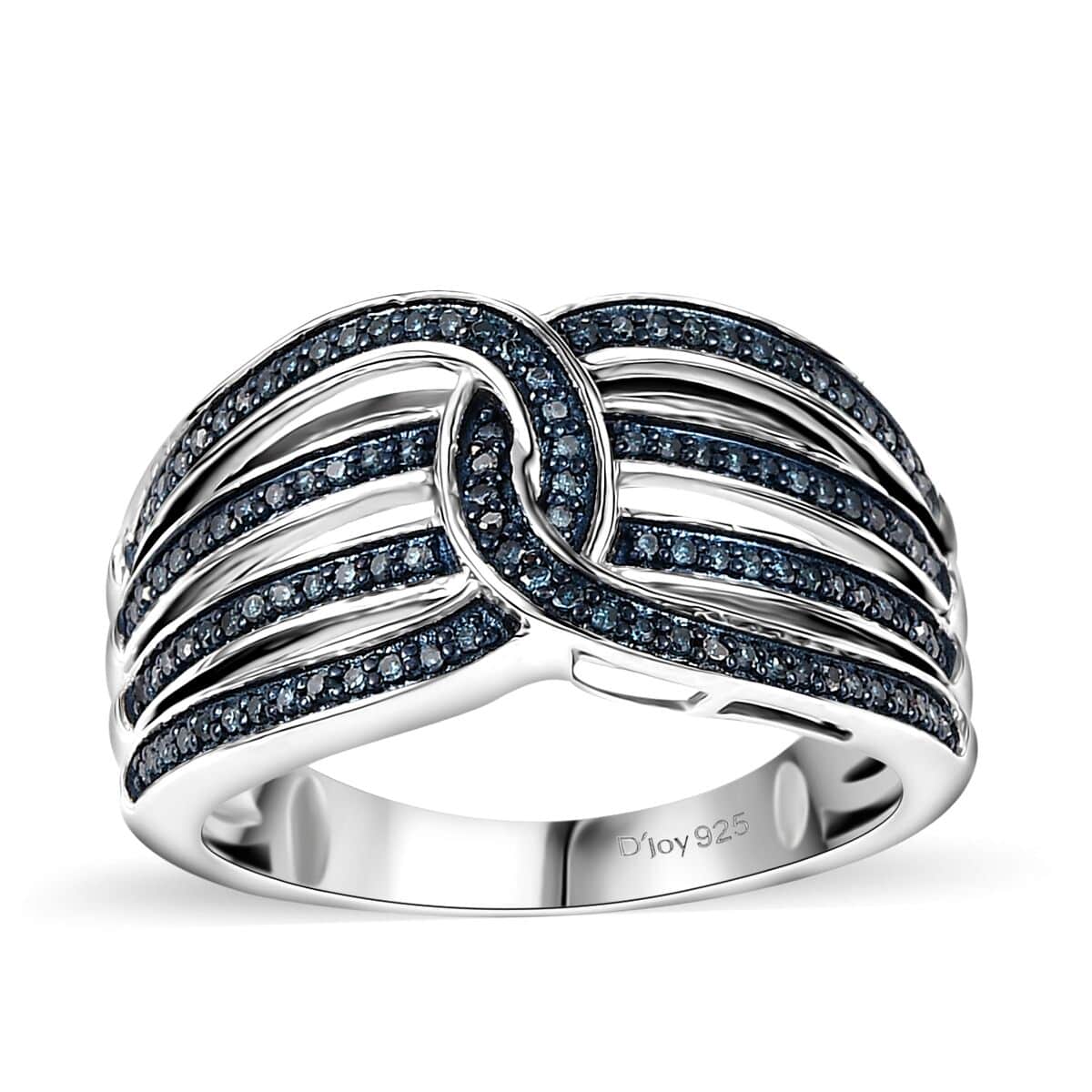 Blue Diamond 0.33 ctw Interlocking Ring in Rhodium Over Sterling Silver (Size 7.0) image number 0