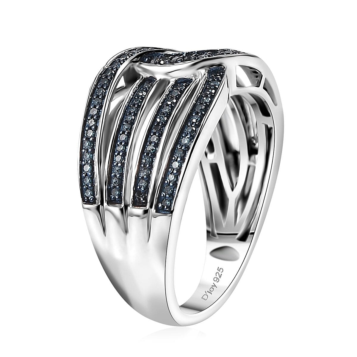Blue Diamond 0.33 ctw Interlocking Ring in Rhodium Over Sterling Silver (Size 9.0) image number 3