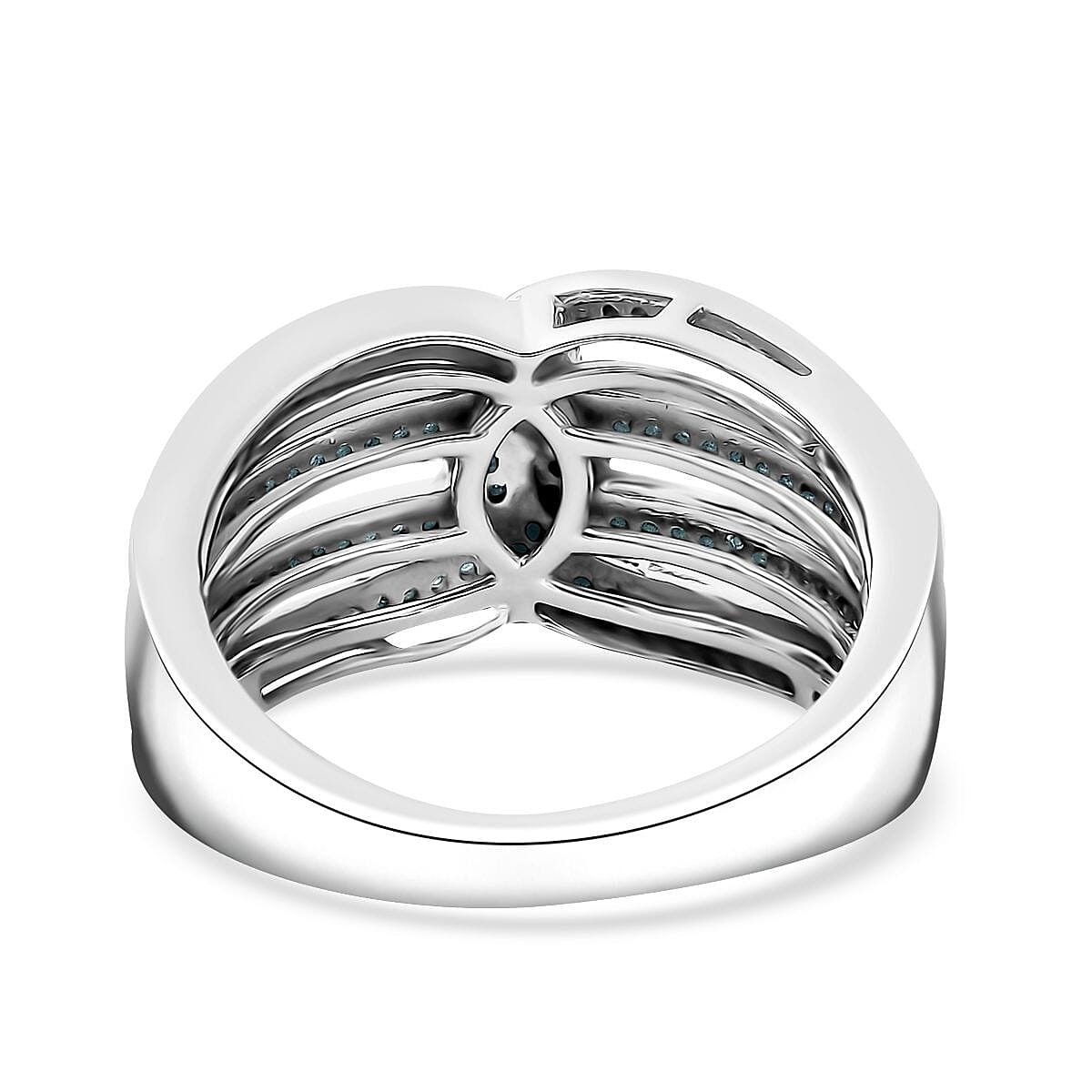 Blue Diamond 0.33 ctw Interlocking Ring in Rhodium Over Sterling Silver (Size 9.0) image number 4