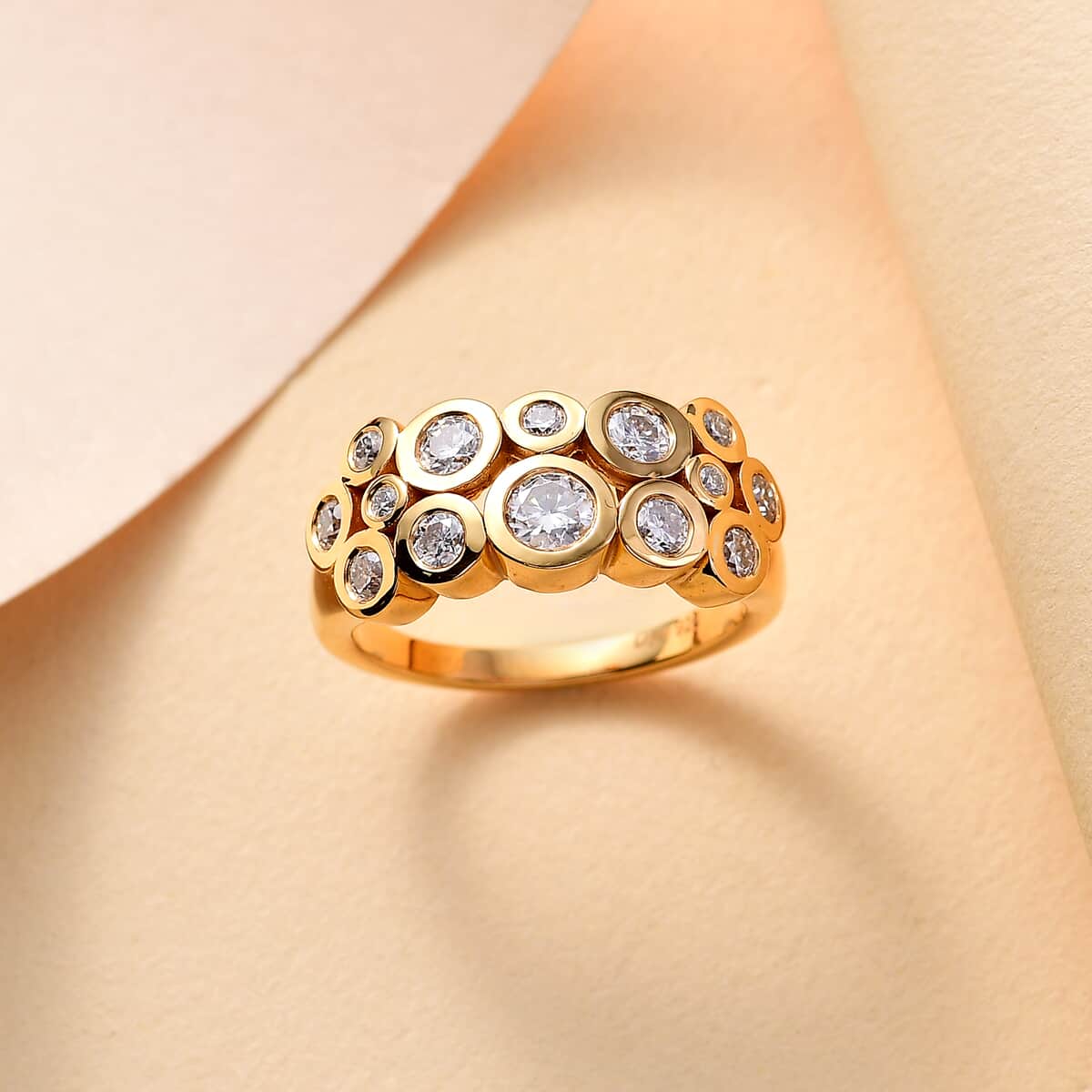 Moissanite 1.10 ctw Bubble Ring in 18K Vermeil Yellow Gold Over Sterling Silver (Size 5.0) image number 1