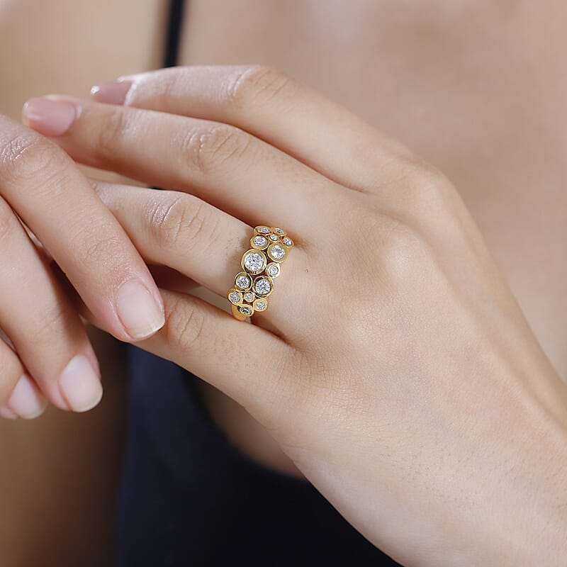 Moissanite 1.10 ctw Bubble Ring in 18K Vermeil Yellow Gold Over Sterling Silver (Size 8.0)