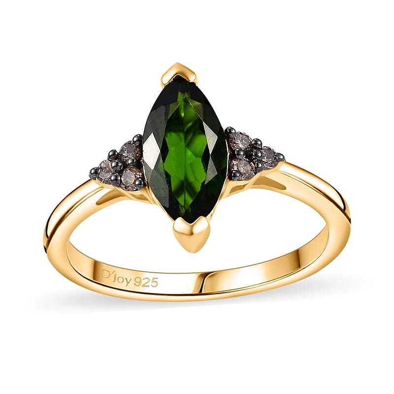 D'Joy Chrome Diopside and Natural Champagne Diamond 1.90 ctw Ring in 18K Vermeil Yellow Gold Over Sterling Silver (Size 10.0)
