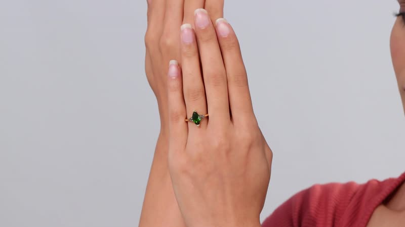 Chrome Diopside and Natural Champagne Diamond 1.90 ctw Ring in 18K Vermeil Yellow Gold Over Sterling Silver (Del. in 8-10 Days)