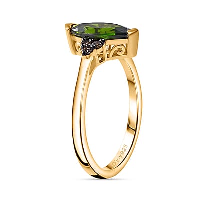 D'Joy Chrome Diopside and Natural Champagne Diamond 1.90 ctw Ring in 18K Vermeil Yellow Gold Over Sterling Silver (Size 10.0)