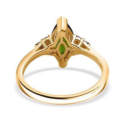 D'Joy Chrome Diopside and Natural Champagne Diamond 1.90 ctw Ring in 18K Vermeil Yellow Gold Over Sterling Silver (Size 10.0)