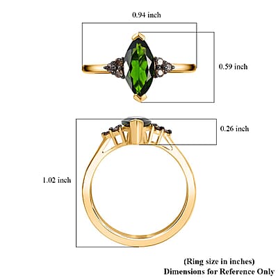 D'Joy Chrome Diopside and Natural Champagne Diamond 1.90 ctw Ring in 18K Vermeil Yellow Gold Over Sterling Silver (Size 10.0)