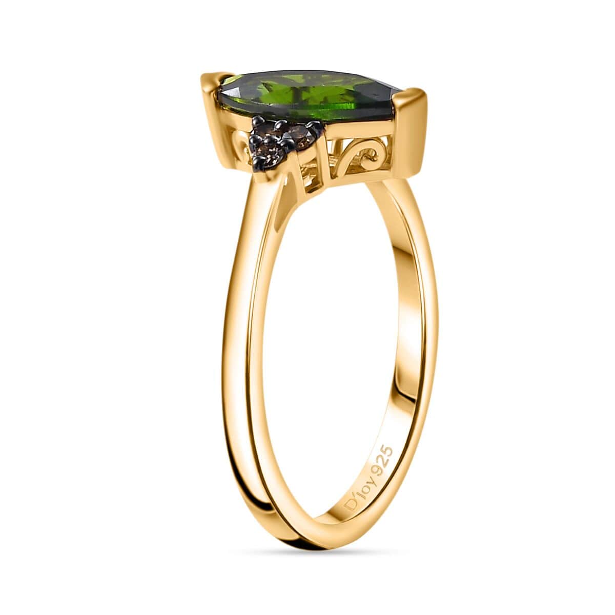 Chrome Diopside and Natural Champagne Diamond 1.90 ctw Ring in 18K Vermeil Yellow Gold Over Sterling Silver (Size 7.0) image number 3