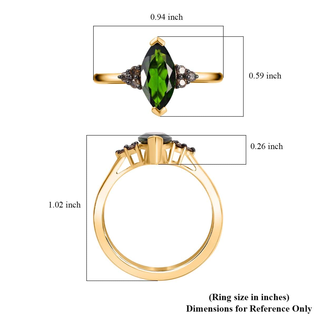 Chrome Diopside and Natural Champagne Diamond 1.90 ctw Ring in 18K Vermeil Yellow Gold Over Sterling Silver (Size 7.0) image number 5