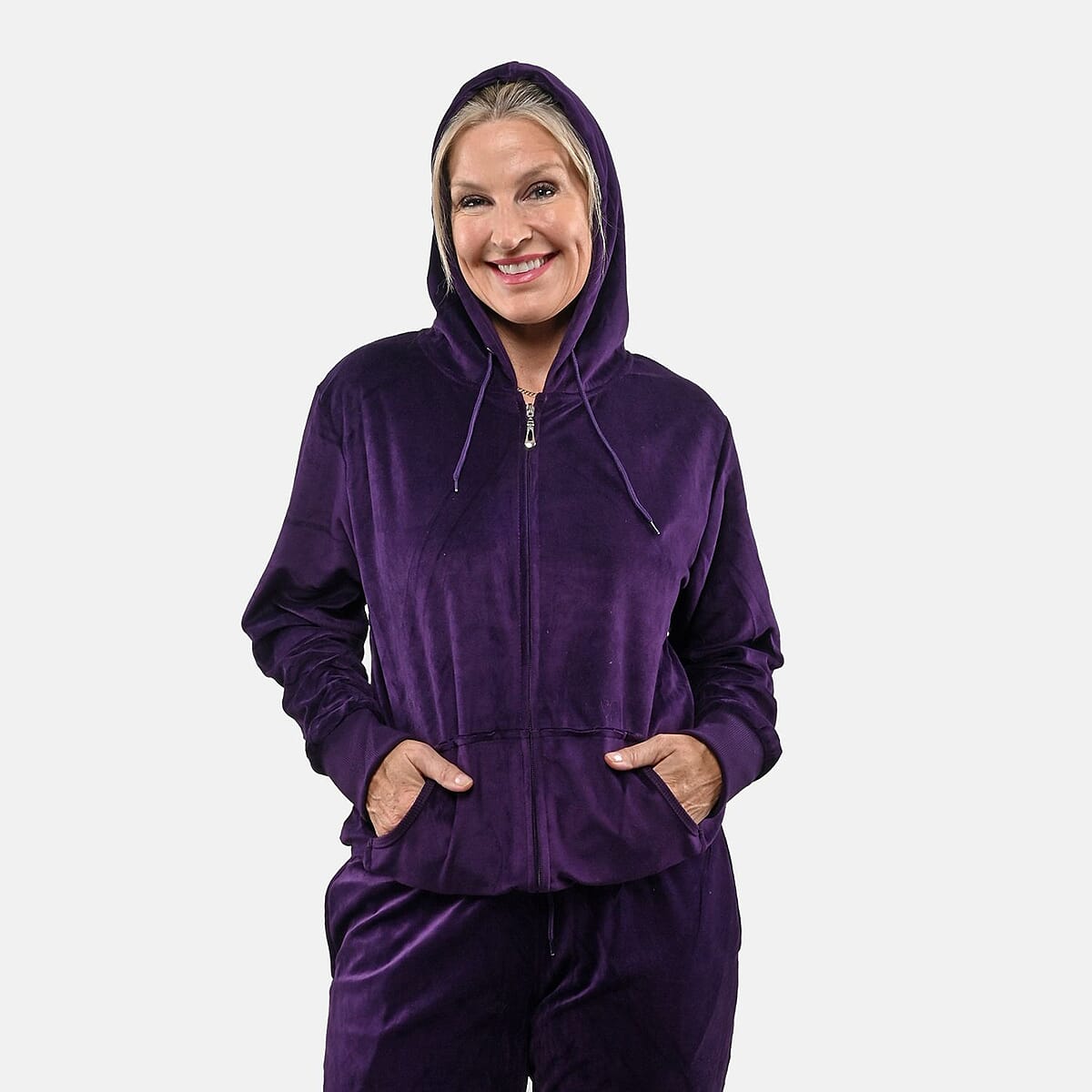 Buy Hanton Purple Women's 2 Piece Velvet Sweatshirt with Pant - XL at ...