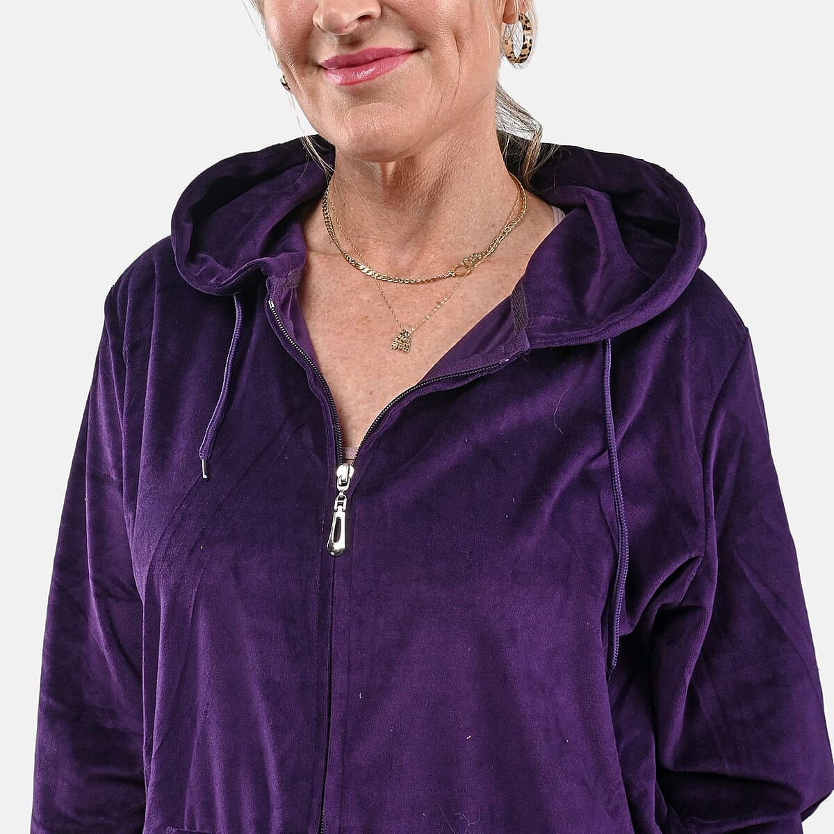 Hanton Purple Women's 2 Piece Velvet Sweatshirt with Pant - 2XL image number 4
