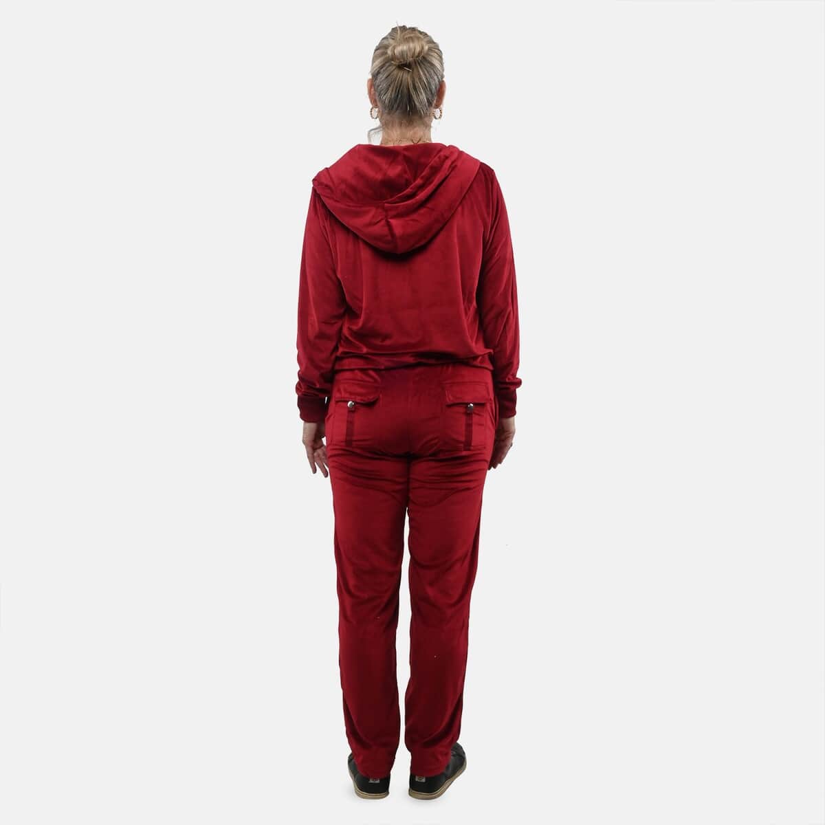 Hanton Brick Red Women's 2 Piece Velvet Sweatshirt with Pant - M image number 1