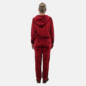 Hanton Brick Red Women's 2 Piece Velvet Sweatshirt with Pant - M