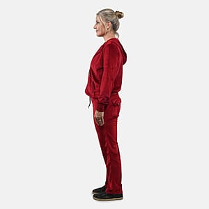 Hanton Brick Red Women's 2 Piece Velvet Sweatshirt with Pant - M