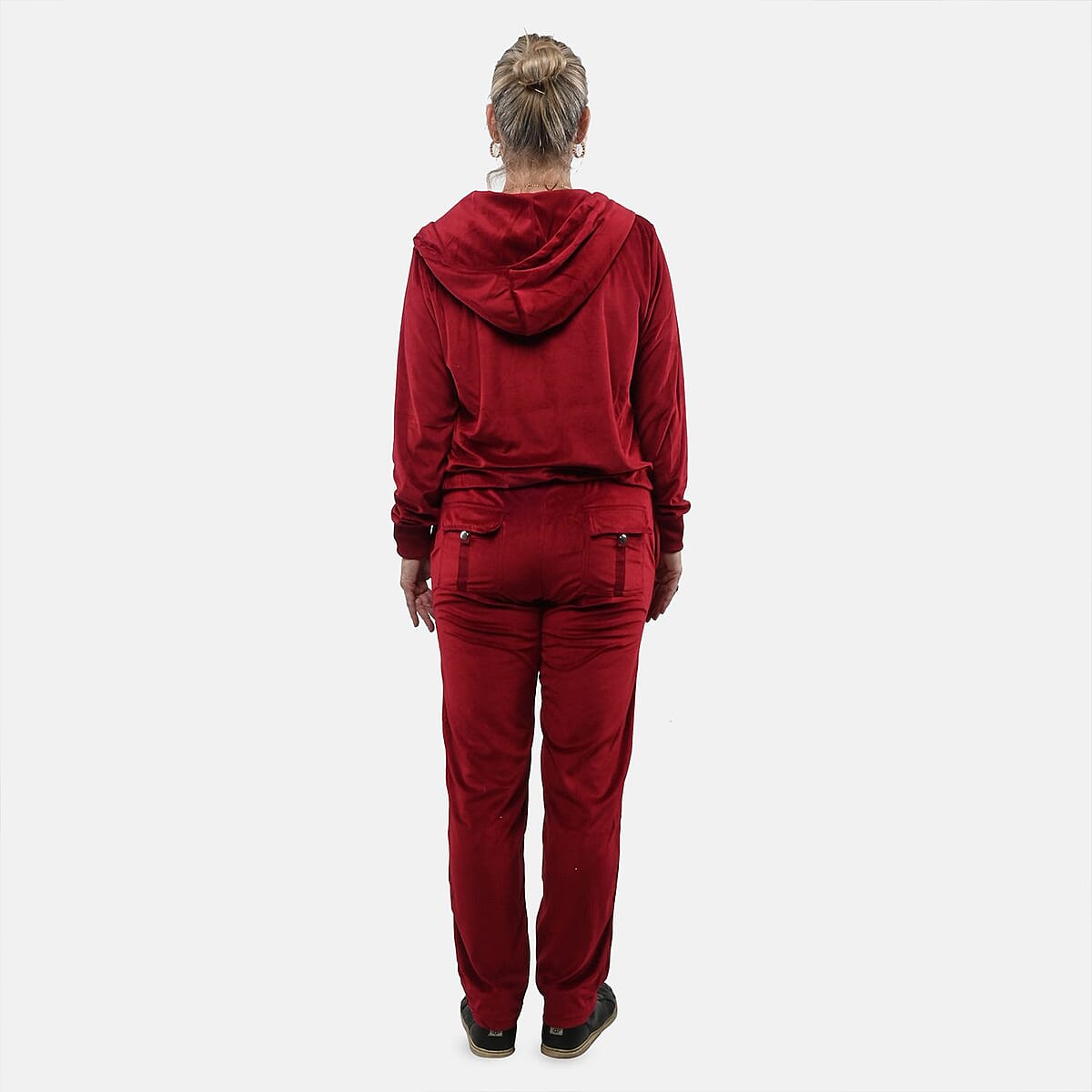 Hanton Brick Red Women's 2 Piece Velvet Sweatshirt with Pant - 2XL image number 1