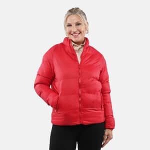 Hanton Red Women's Front Zip Puffer Jacket - L