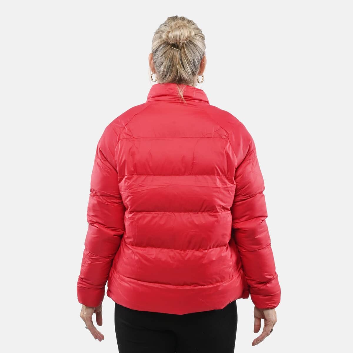 Hanton Red Women's Front Zip Puffer Jacket - L image number 1