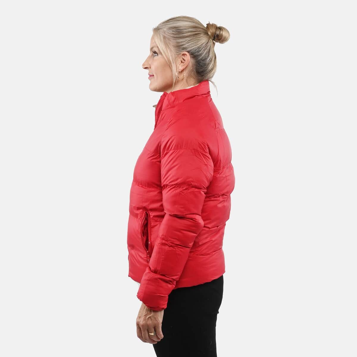 Hanton Red Women's Front Zip Puffer Jacket - L image number 2