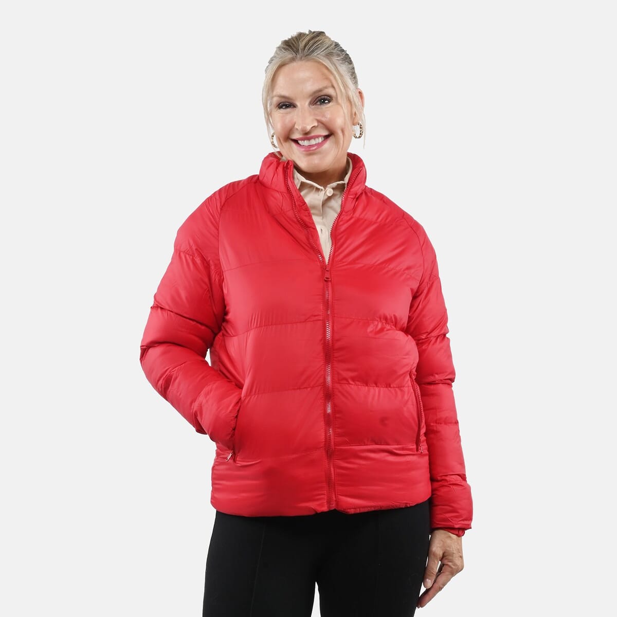 Hanton Red Women's Front Zip Puffer Jacket - M image number 0