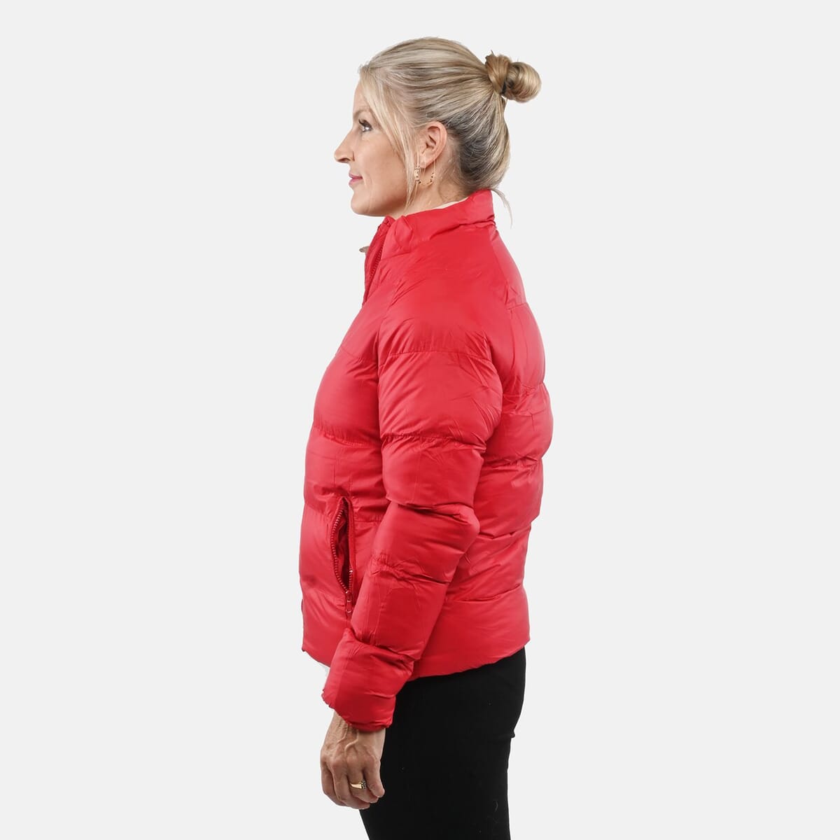 Hanton Red Women's Front Zip Puffer Jacket - M image number 2