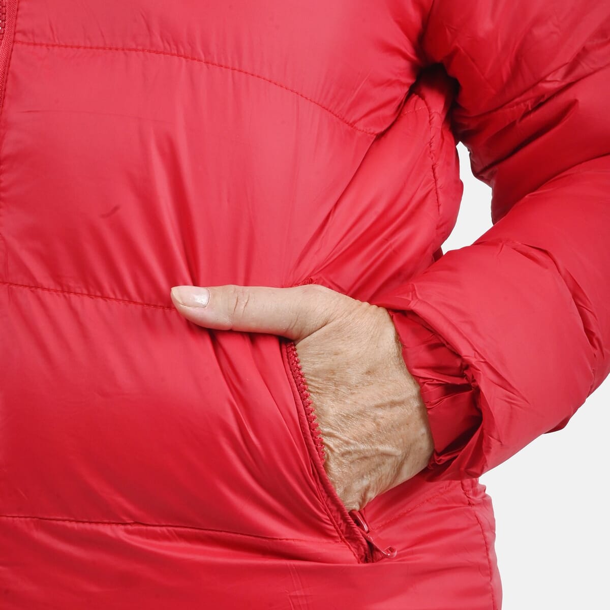 Hanton Red Women's Front Zip Puffer Jacket - M image number 4