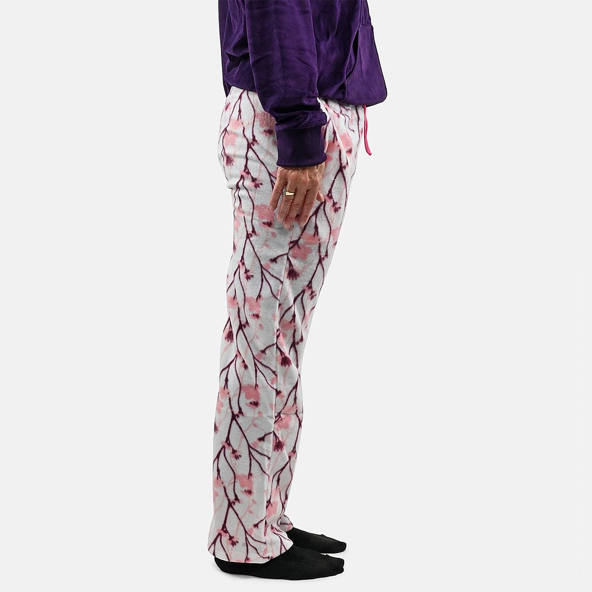 Hanton White Women's Polar Fleece Pajama Pant - M image number 3