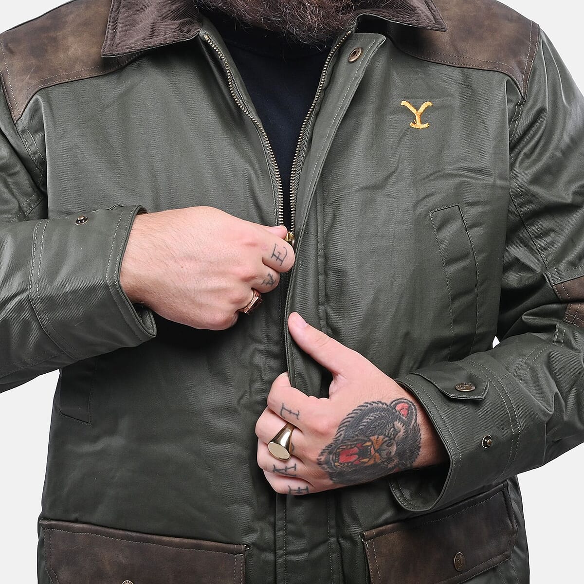 Yellowstone Dark Olive Men's Wax Barn Coat - M image number 4