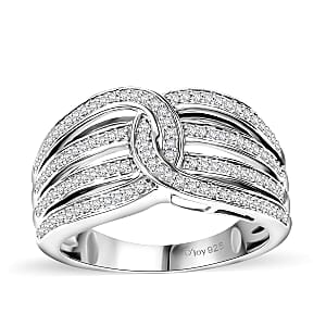 Diamond 0.40 ctw Interlocking Ring in Rhodium Over Sterling Silver (Size 6.0)