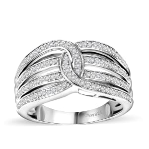 Diamond 0.40 ctw Interlocking Ring in Rhodium Over Sterling Silver (Size 7.0)