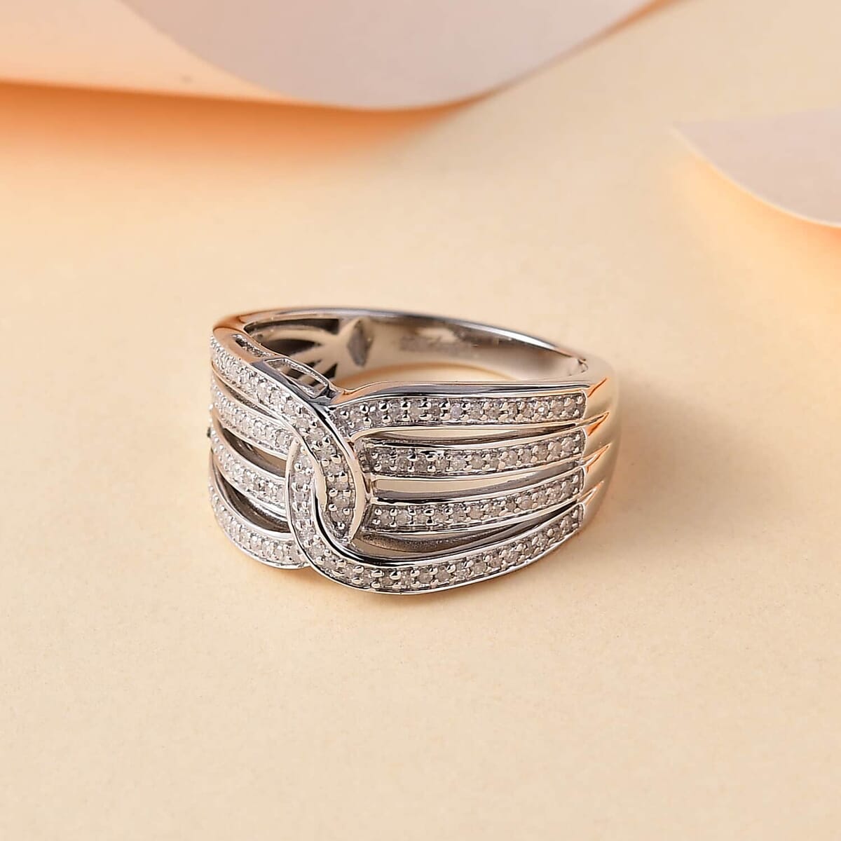 Diamond 0.40 ctw Interlocking Ring in Rhodium Over Sterling Silver (Size 7.0) image number 1