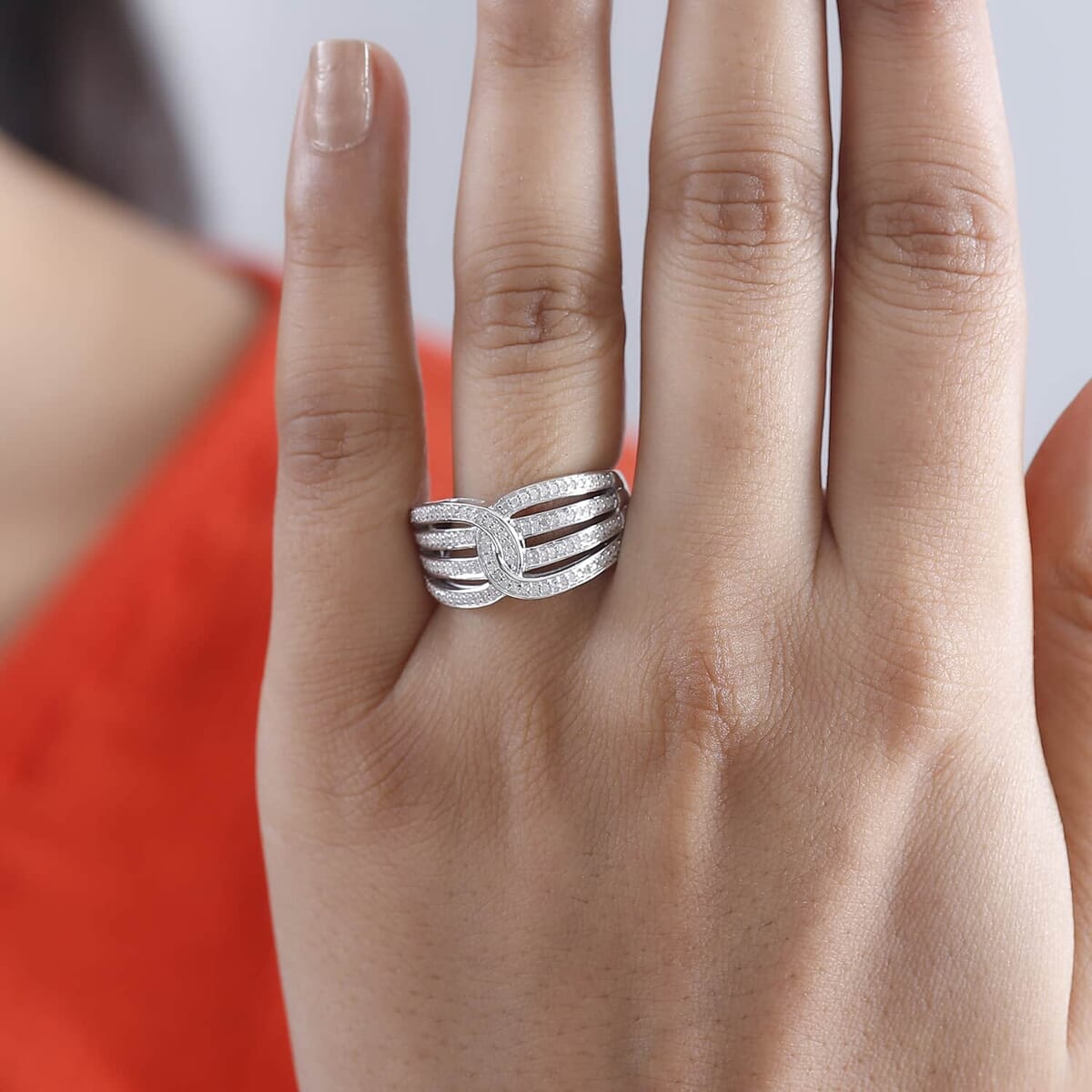 Diamond 0.40 ctw Interlocking Ring in Rhodium Over Sterling Silver (Size 7.0) image number 2