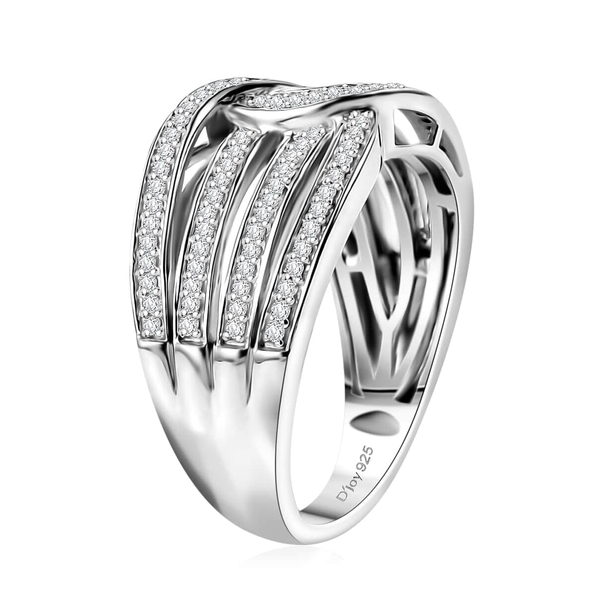 Diamond 0.40 ctw Interlocking Ring in Rhodium Over Sterling Silver (Size 7.0) image number 3