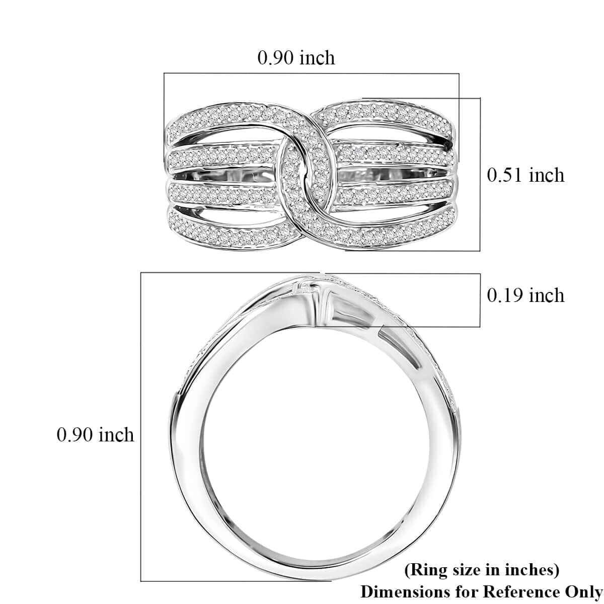 Diamond 0.40 ctw Interlocking Ring in Rhodium Over Sterling Silver (Size 7.0) image number 5