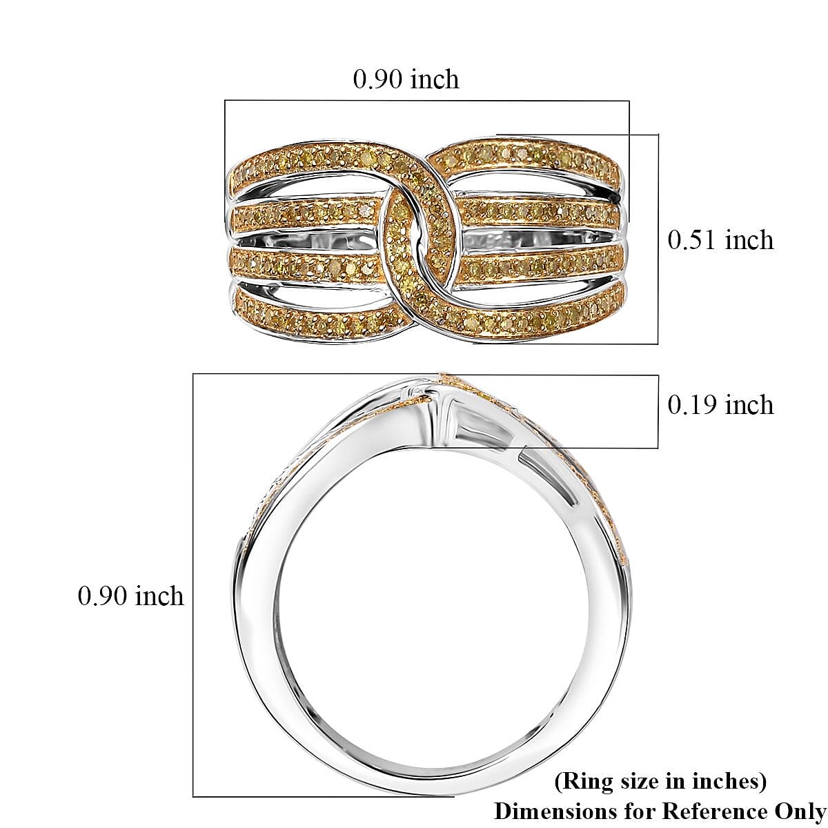 D'Joy Yellow Diamond 0.33 ctw Interlocking Ring in Rhodium Over Sterling Silver (Size 5.0) image number 5