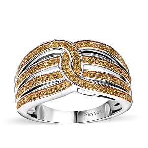 Yellow Diamond 0.33 ctw Interlocking Ring in Rhodium Over Sterling Silver (Size 7.0)