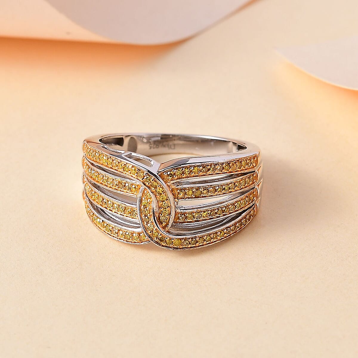 D'Joy Yellow Diamond 0.33 ctw Interlocking Ring in Rhodium Over Sterling Silver (Size 7.0) image number 1