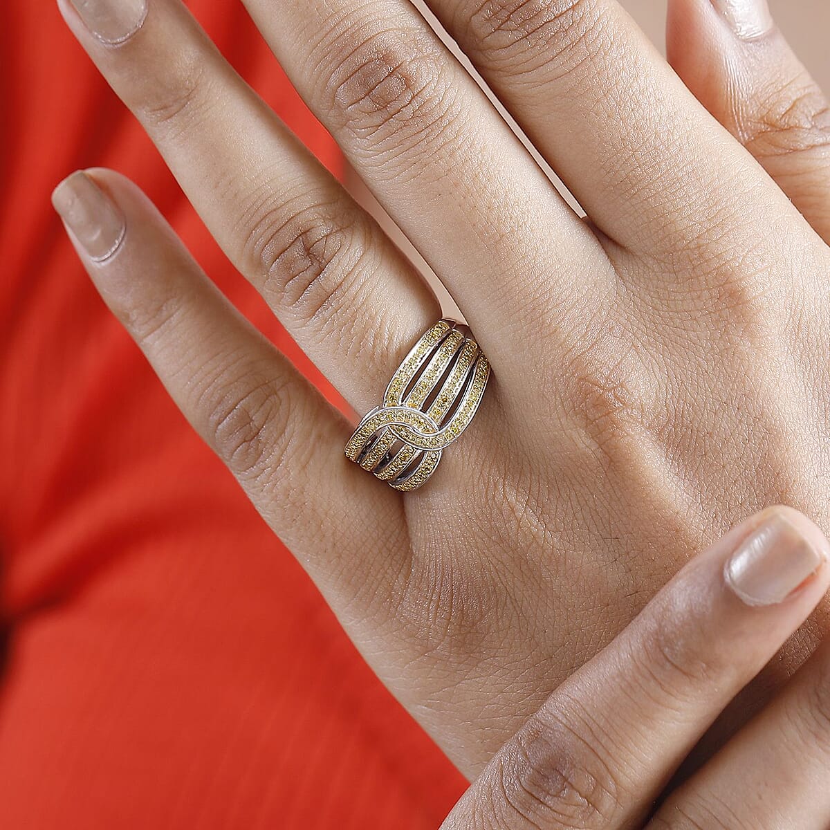 D'Joy Yellow Diamond 0.33 ctw Interlocking Ring in Rhodium Over Sterling Silver (Size 7.0) image number 2