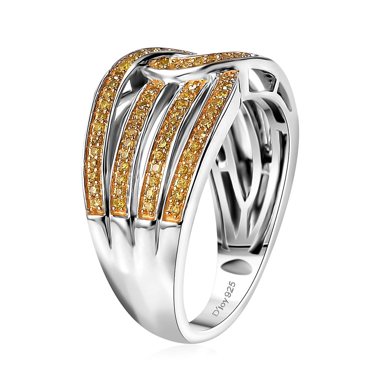 D'Joy Yellow Diamond 0.33 ctw Interlocking Ring in Rhodium Over Sterling Silver (Size 7.0) image number 3