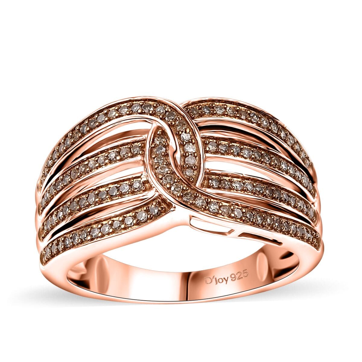 Natural Champagne Diamond 0.33 ctw Interlocking Ring in 18K Vermeil RG Over Sterling Silver (Size 7.0) image number 0