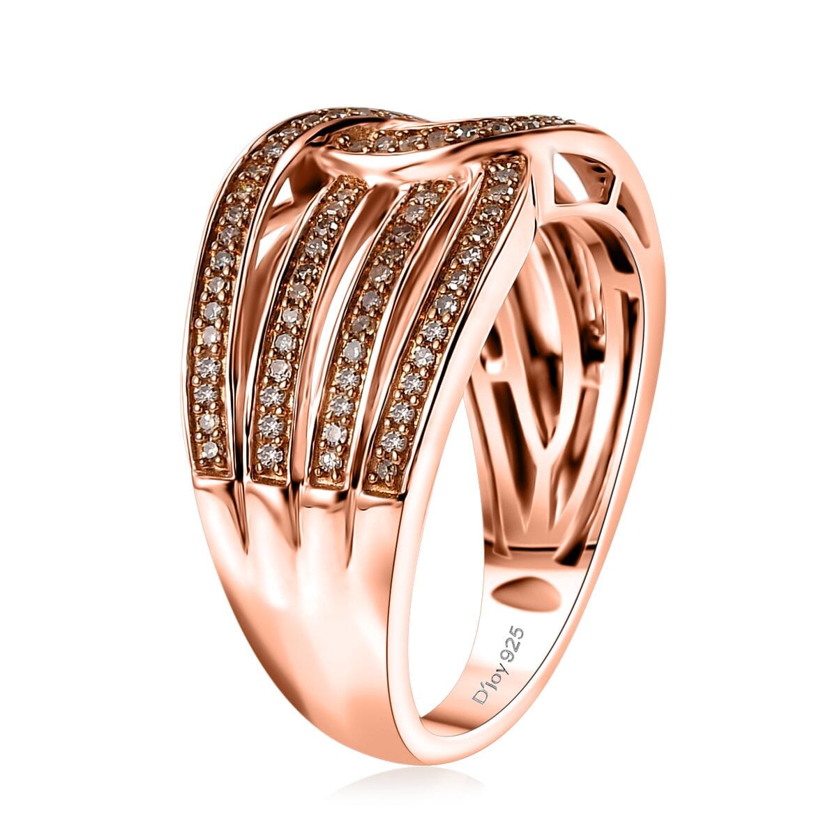 Natural Champagne Diamond 0.33 ctw Interlocking Ring in 18K Vermeil RG Over Sterling Silver (Size 7.0) image number 3