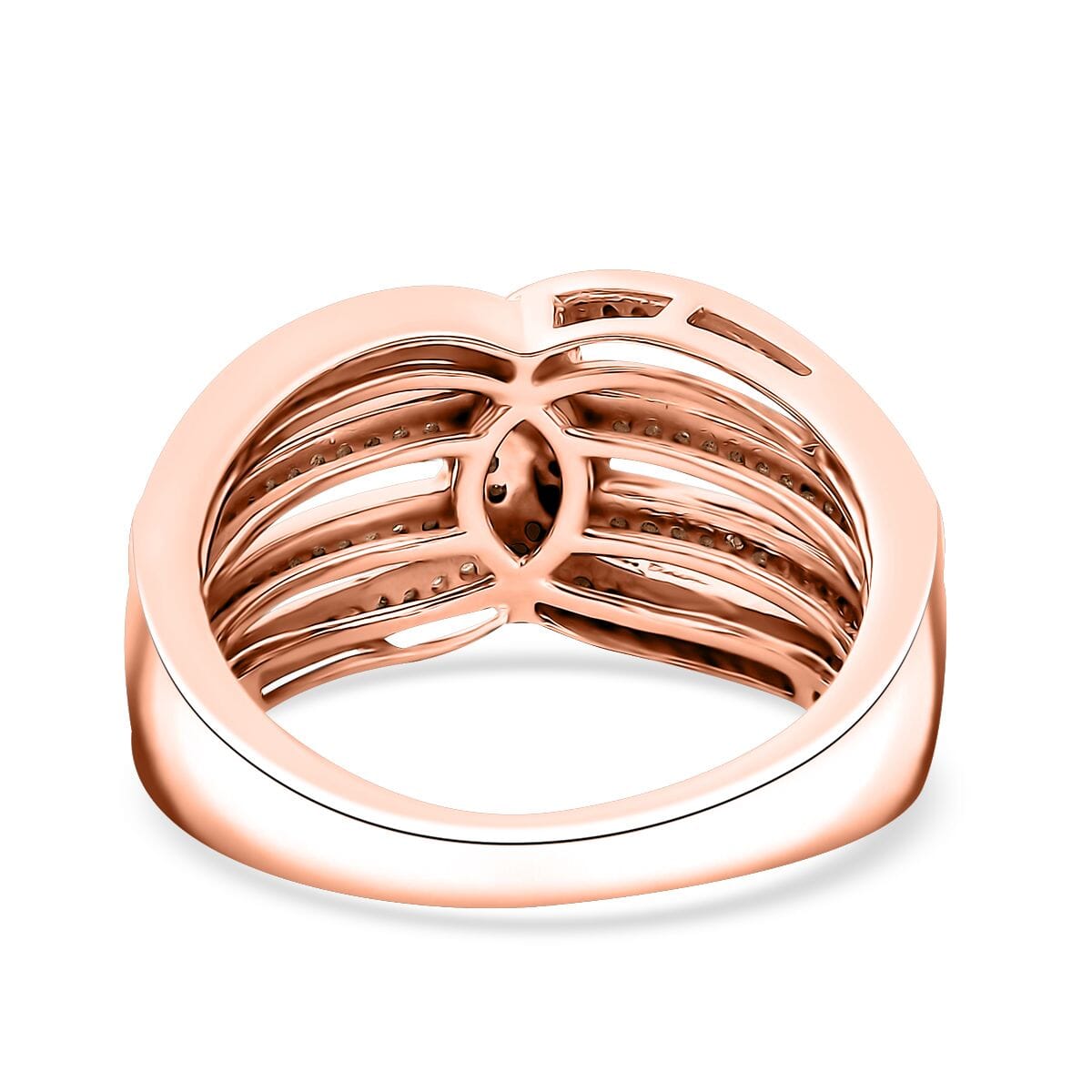 Natural Champagne Diamond 0.33 ctw Interlocking Ring in 18K Vermeil RG Over Sterling Silver (Size 7.0) image number 4