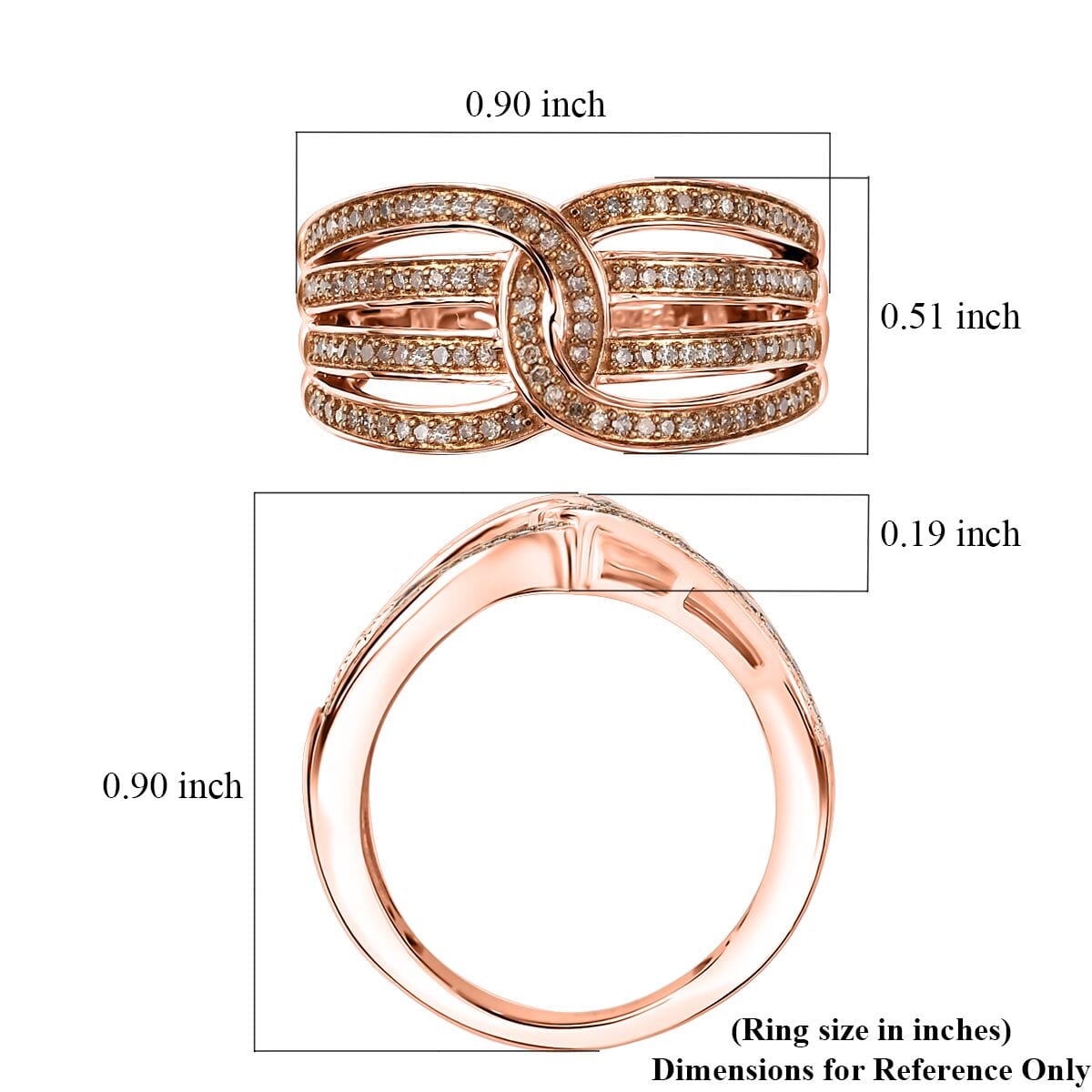 Natural Champagne Diamond 0.33 ctw Interlocking Ring in 18K Vermeil RG Over Sterling Silver (Size 7.0) image number 5